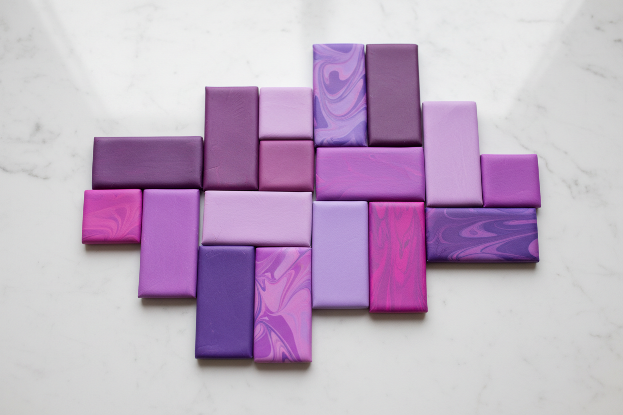 slabs of polymer clay in purple tones